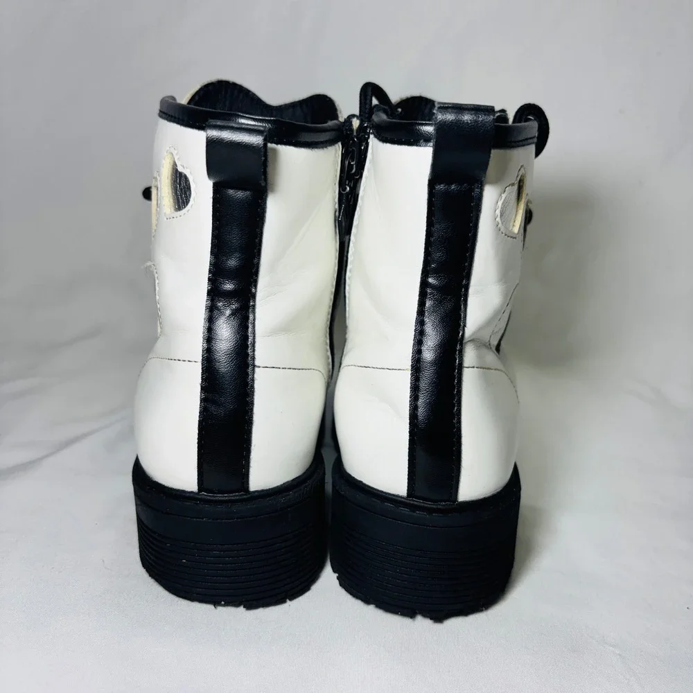 Skechers Kids Heart Cut-Out White Combat Boots Side Zip Lug Sole 303409L Size 1